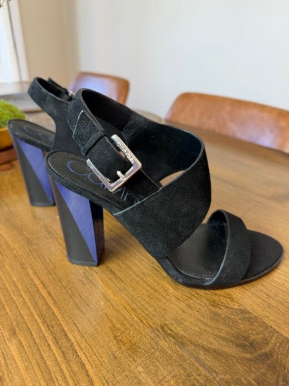 Calvin Klein Black Suede & Leather Open Toe Strappy Sandals Women's 8 1/2